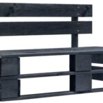 vidaXL Zwarte Grenenhouten Tuinbank met Kussens en Palletbank Lounge Set - Buitentijnen - Houten Meubel