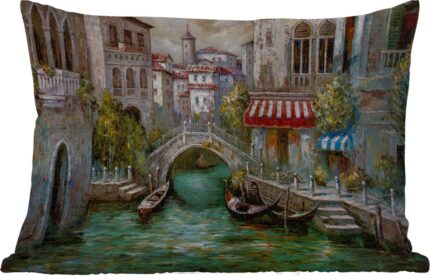 Schilderachtige olieverf kussens met Italiaans grachtthema, afmeting 50x30 cm, van PillowMonkey.