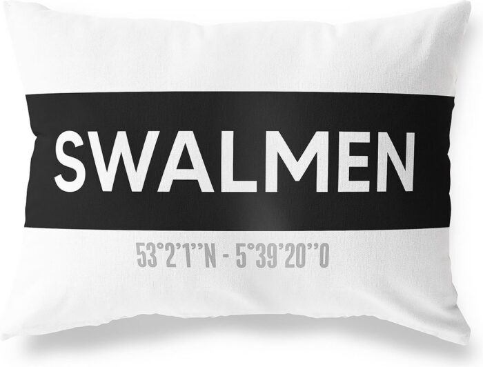 Modern black and white outdoor cushion with coordinates design, weather-resistant, 50x30cm, by Studio216.